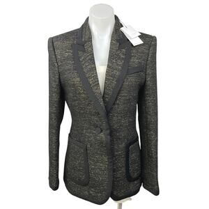 NEW Equipment Bodanne Black Gold Metallic Tweed Button Blazer Coat Jacket Size 6